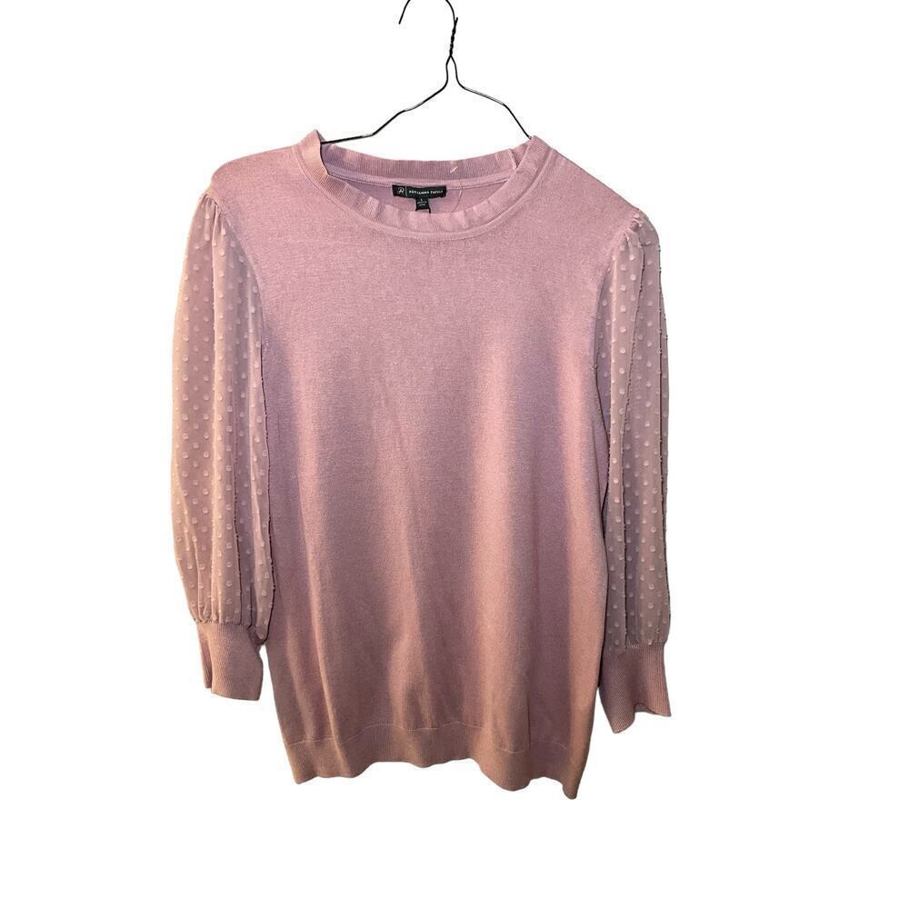 Adrianna Papell Blouse Top Women's L Pink Long Sleeve Ribbed‎ Hem & Neck Mesh